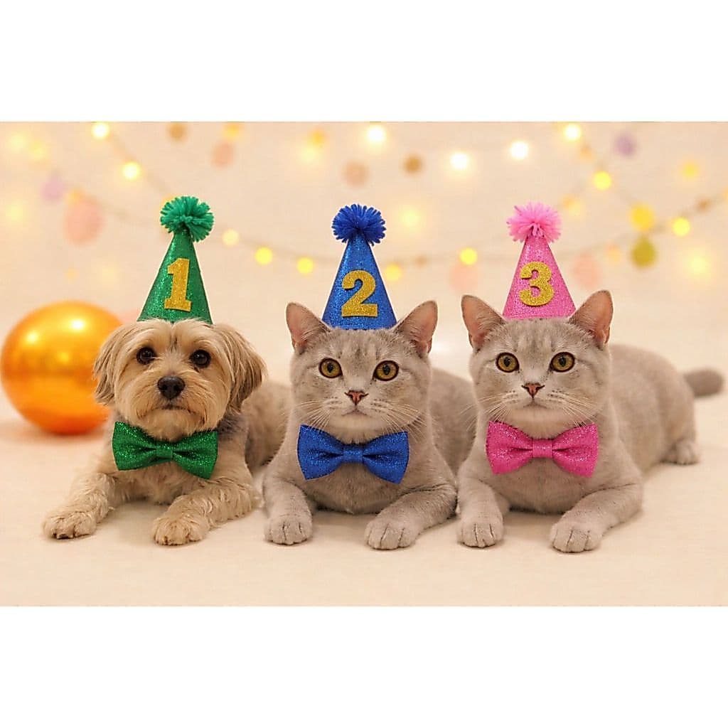 Kit Festa Pet: Chapéu de Aniversário + Gravata Personalizados com Número à Escolha | Cachorro e Gato