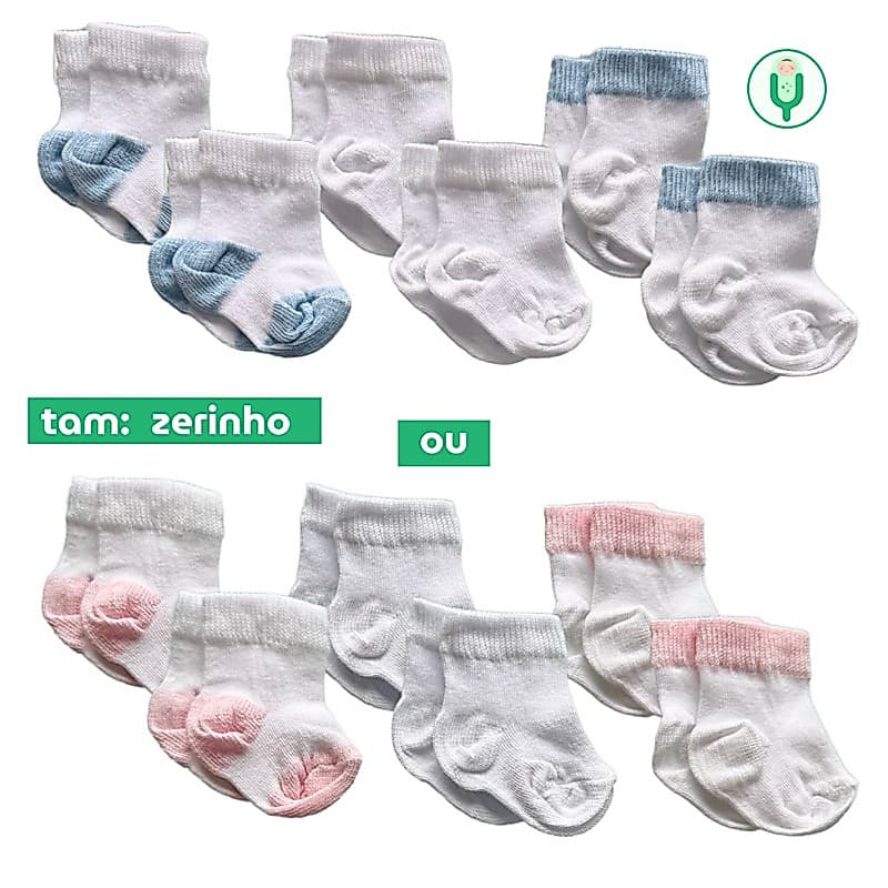 Kit Meias Colorida Básica 6 Pares Recém Nascido, RN
