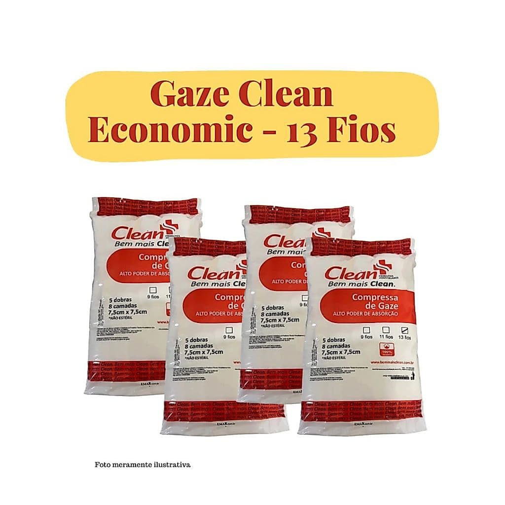 Kit 4 Pacotes Compressa de Gaze Não Estéril 13 Fios Hidrófila para Curativo Clean Economic