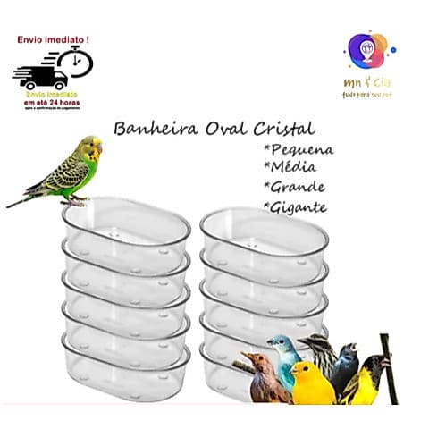 Kit 12 Banheira Cristal Oval Para Passaros Canario Belga Papa Capim Coleiro Calopsita Periquito Passarinhos