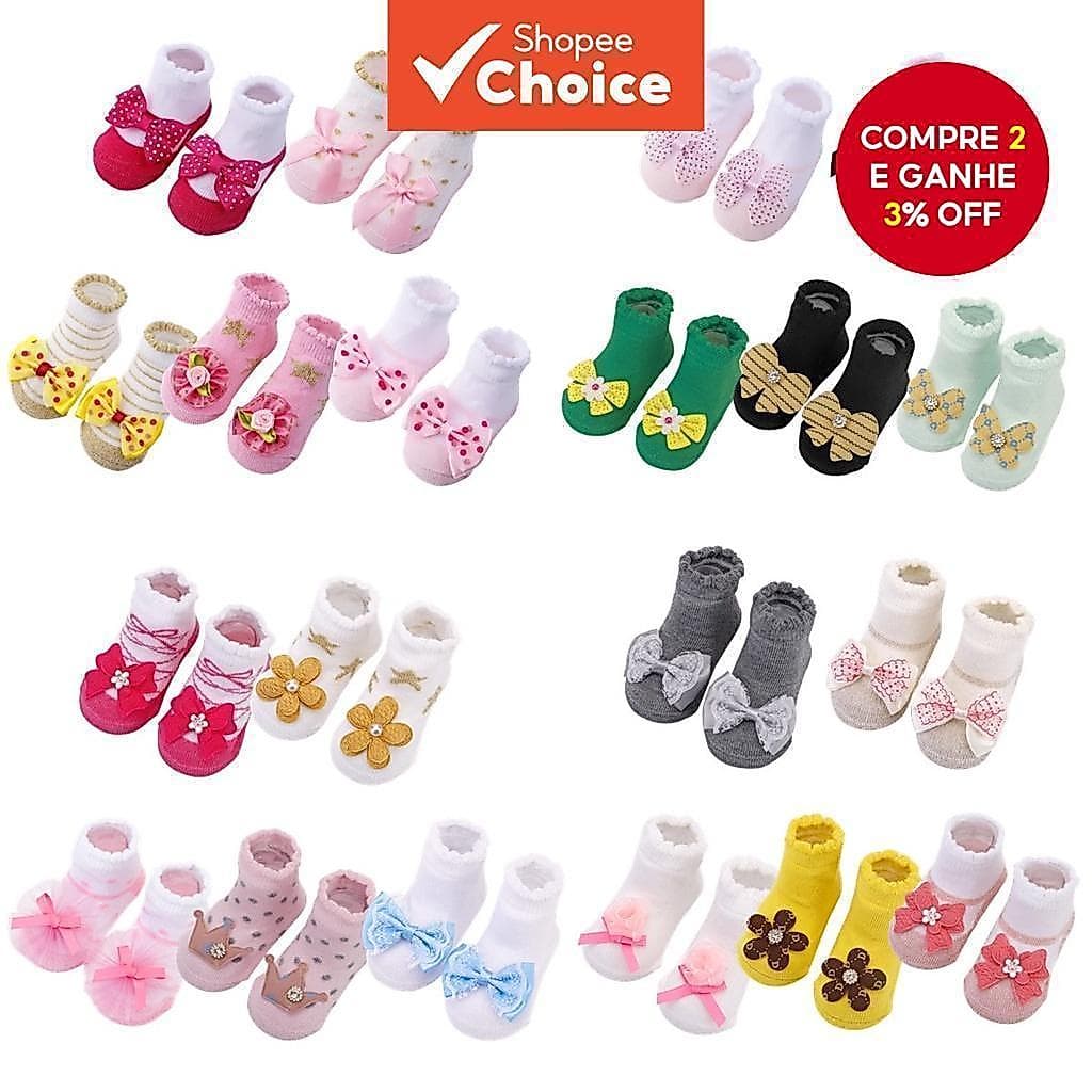 Meias Para Bebês Meninas De 0 A 6 Meses/6-12/12-24 , Lindo Laço E Design De Flores , Pés De Algodão Antiderrapantes Recé