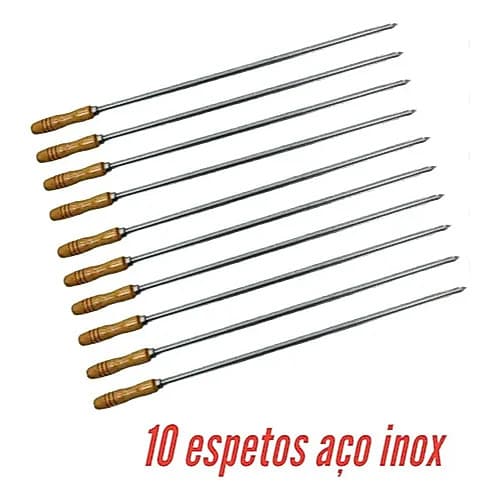 10 Espetos Para Churrasco 85cm Em Aço Inox