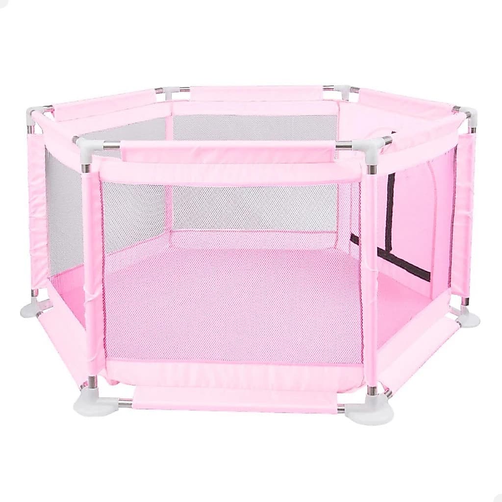Cercadinho Para Bebês Chiqueirinho Rosa E Cinza Portátil Crianças , Meninos Meninas