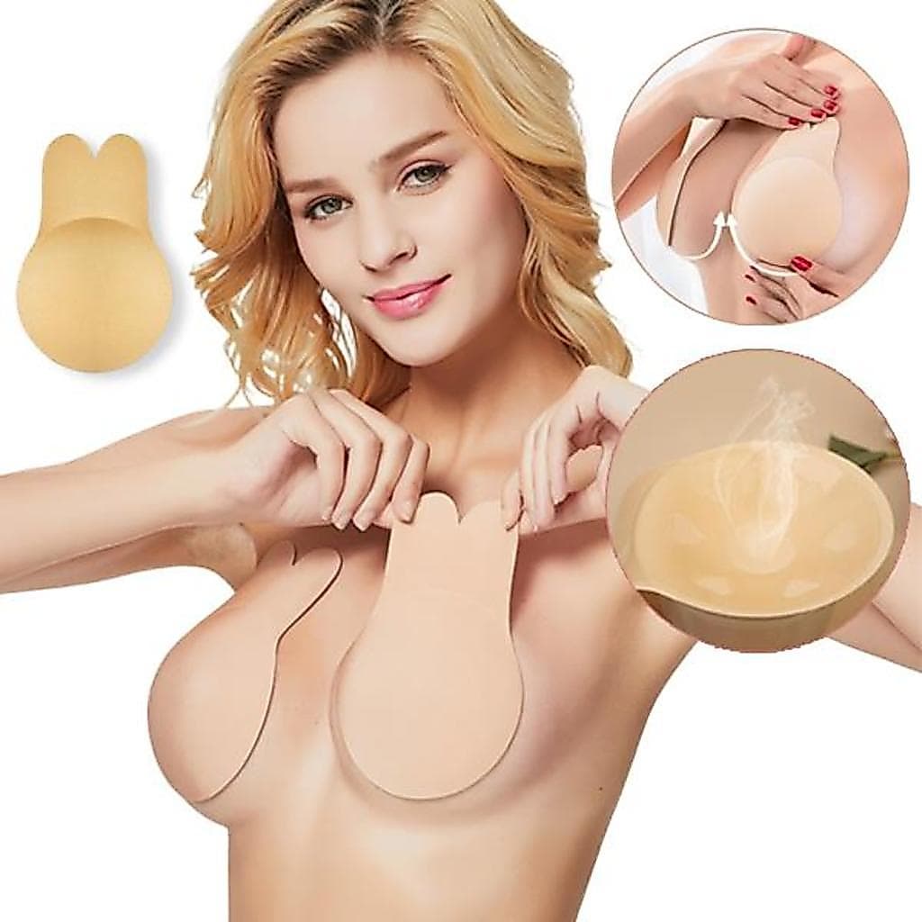 Sutiã Adesivo Orelha de Coelho Invisível Push Up, Levanta Seio, Não Marca, À Prova D'Água e Suor
