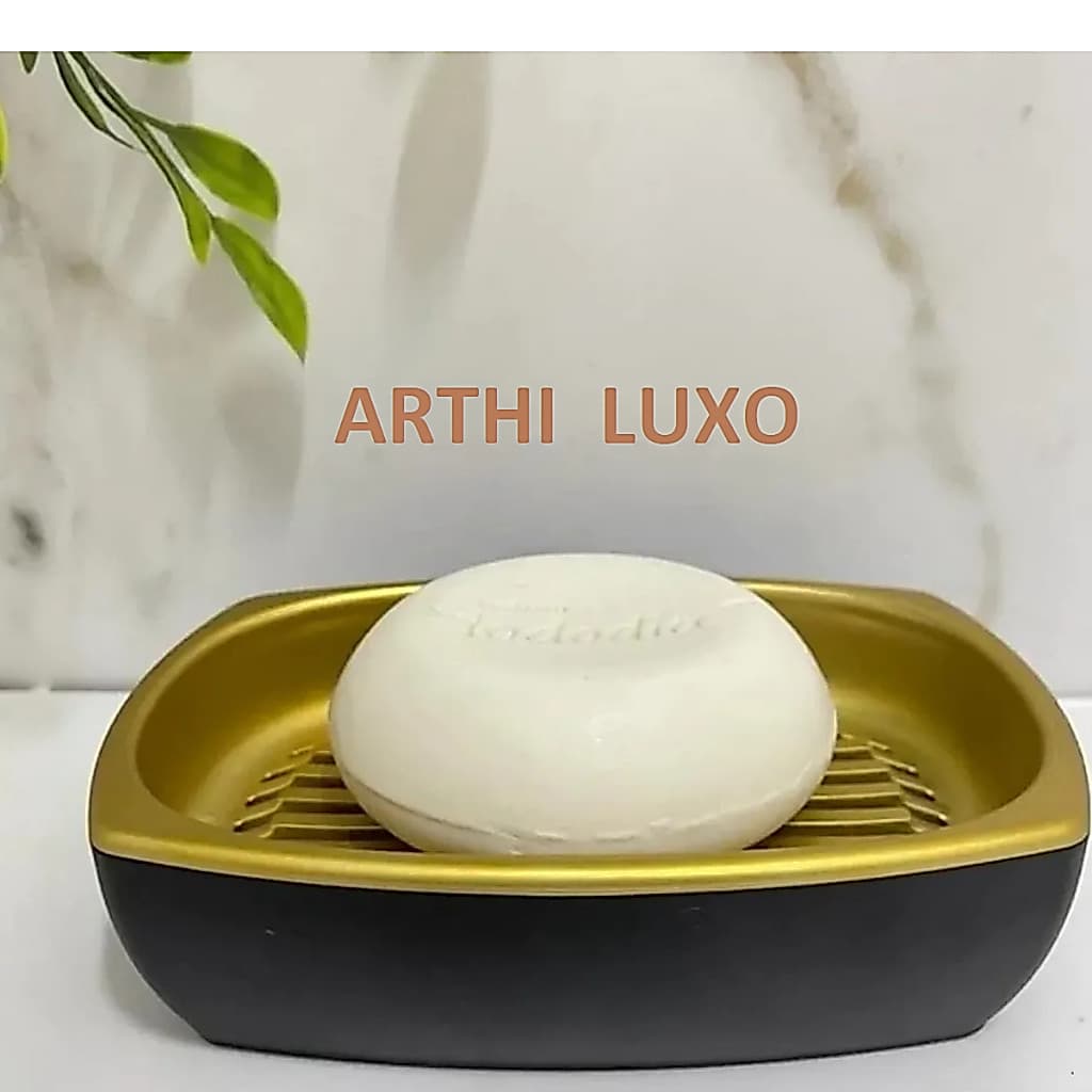 Saboneteira De Bancada Porta Sabonete Lavabo Luxo Arthi Preto com dourado