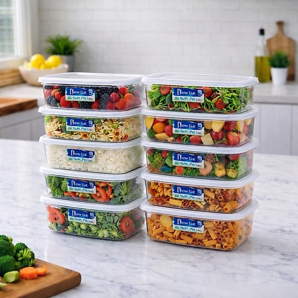 Kit até 10 Potes 1,2 litro Transparente Plástico BPA Free Microondas Freezer Armazenar Alimentos