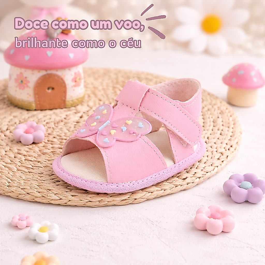 Sandália Bebê Menina Borboleta – Leve, Macia e Estilosa