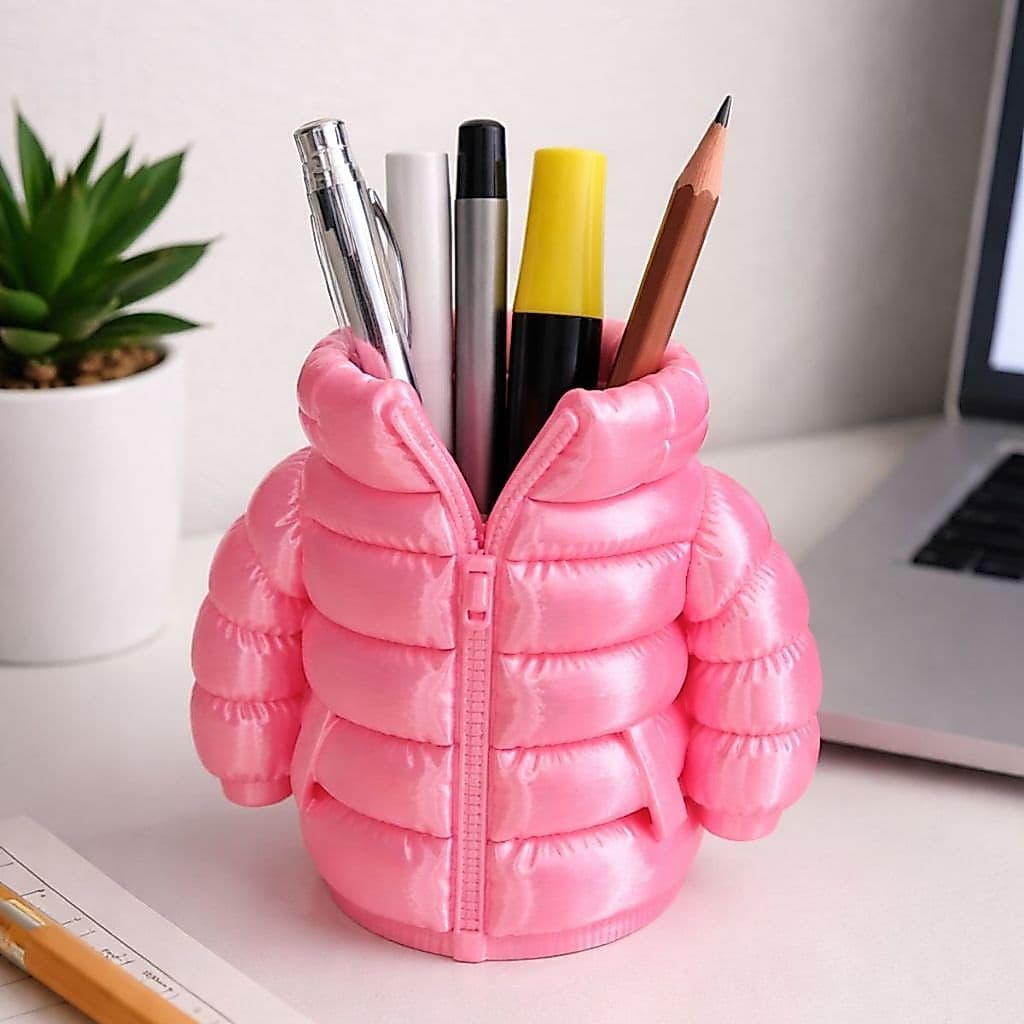 Porta Caneta Casaco Puffer Decorativo