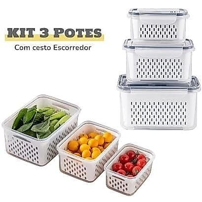 Kit Conjunto 3 Potes Organizad Herméticos para Cozinha