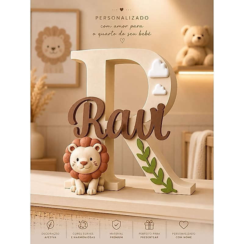 Enfeite Safari Personalizado com Nome | Decoração Maternidade Bebê