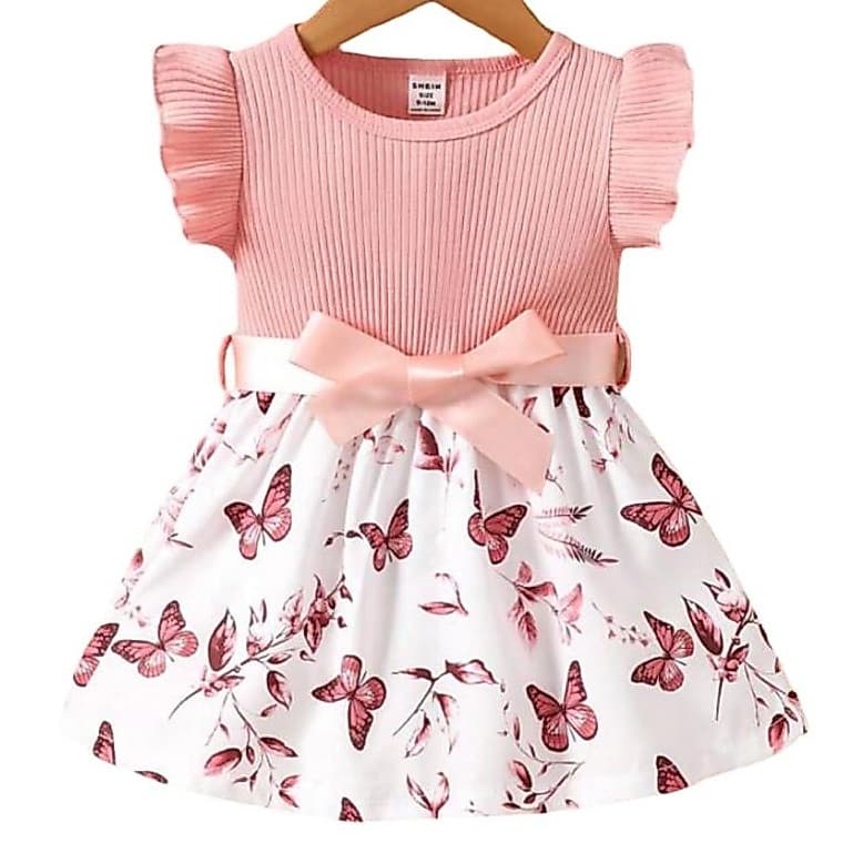 lVestido Infantil Bebê Canelado Luxo Festa- Várias cores Cinto Borboletas Floral |Blogueirinha