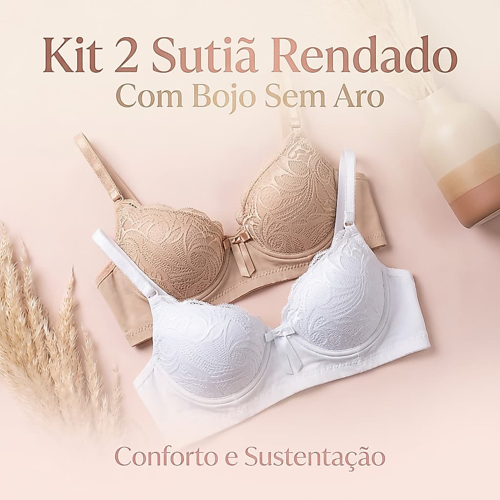 Kit 2 Sutiã Feminino Rendado com Bojo Confortável