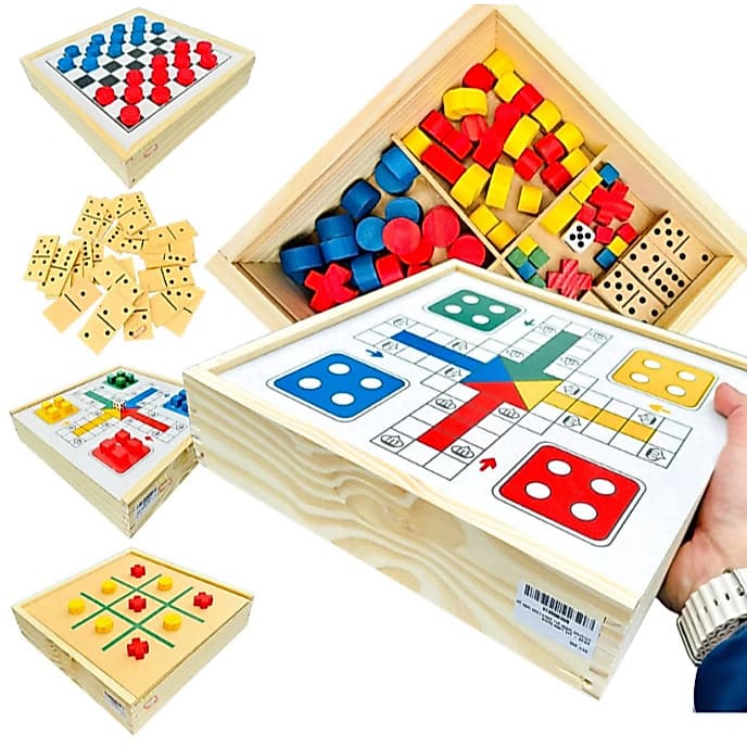 Brinquedo Educativo 4 em 1 – Ludo, Dama, Jogo da Velha e Dominó