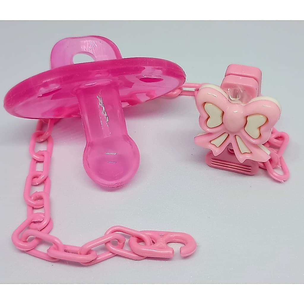 Kit Chupeta 100% silicone + prendedor de chupeta (pingente sortido) ROSA