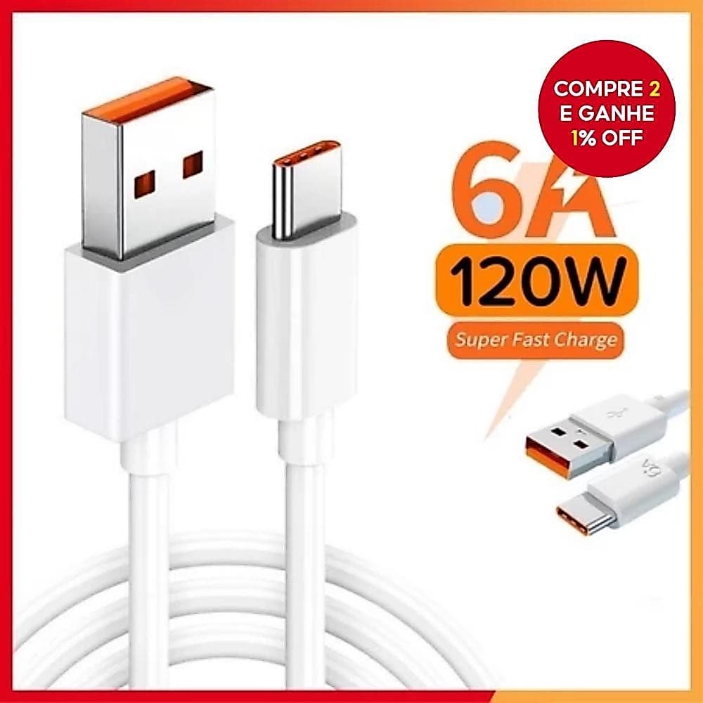Cabo De Carregamento Rápido Turbo Extremo De 120w Usb Tipo-c 6a Para Todos Os Telefones Xiaomi