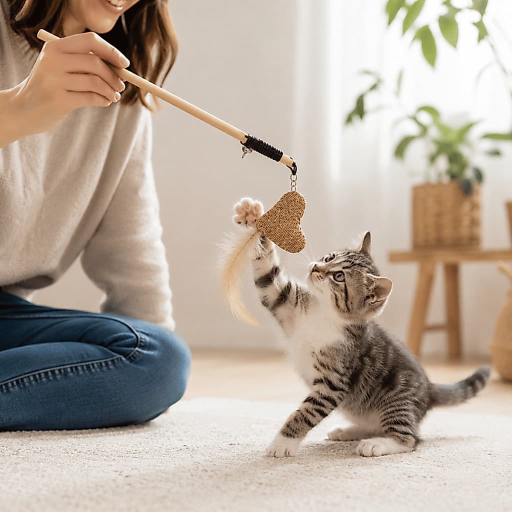 Kit 2 Varinhas para Gato Nylon e Madeira 40cm  Brinquedo Interativo Felino