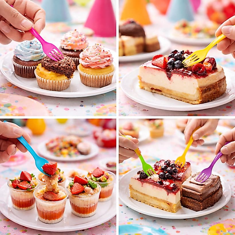 Kit 1000 Garfo Sobremesa Descartável 12cm Acrílico Cores Bolo Doce Eventos
