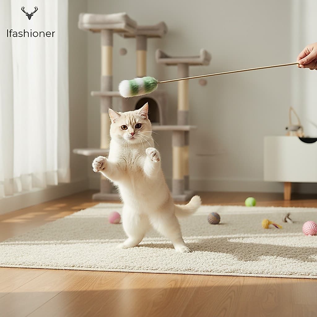 Varinha De Provocação De Gato De Pele De Coelho-Brinquedo Interativo Durável E Resistente À Mastigação Para Gatos Intern