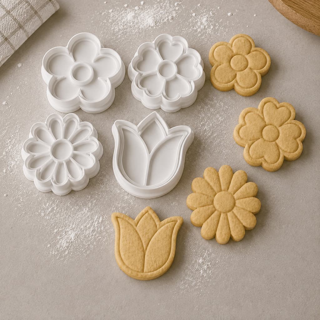 Kit 4 Cortadores de Biscoito Flores e Tulipa para Massa e Confeitaria