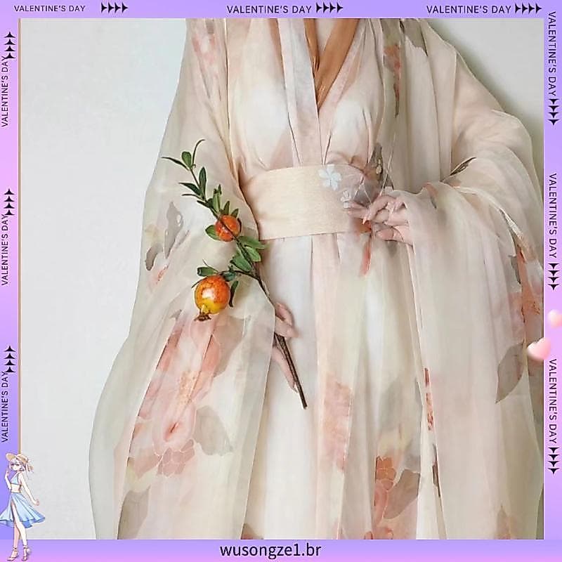 Flutuante bêbado Wei Jin Hanfu antigo manga grande novo estilo primavera camisa longa fada gola cruzada reta manga larga