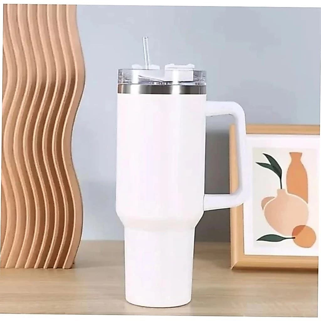 Normal - Copo Caneca (1200 ml) Térmica Inox com Alça e Canudo - Branco
