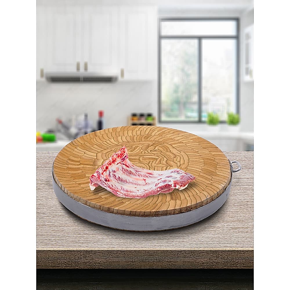 Tábua de corte de bambu espessada comercial tenda de porco tábua de cortar osso redonda dupla face antimofo cortar carne