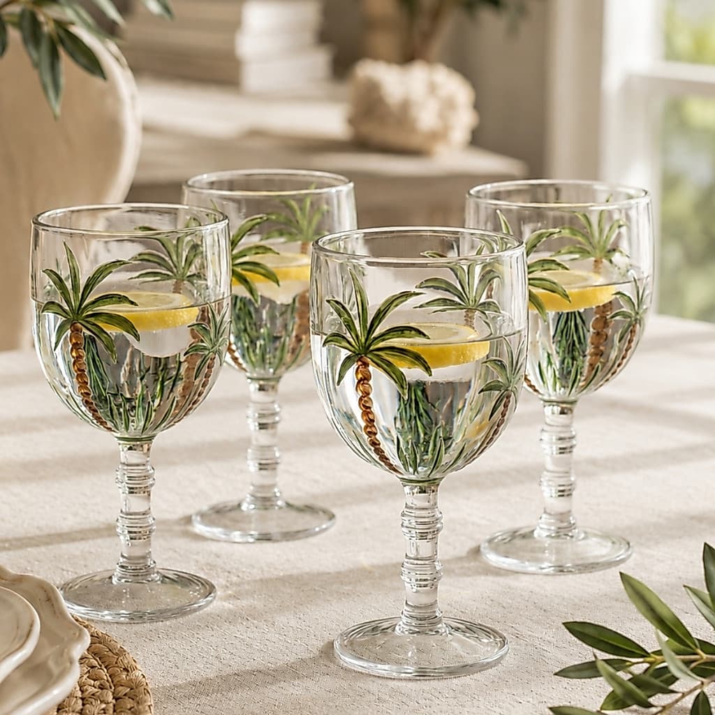 Jogo 4 Taças Água Suco 320ml Vidro Cristal Tropical Transparente Vinho Mesa Posta Luxo Taca Lyor