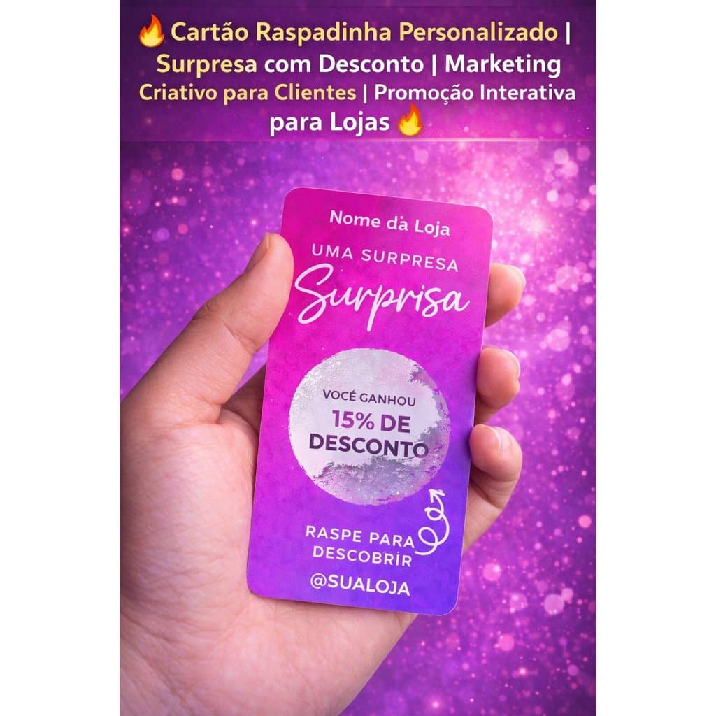 Cartão Raspadinha Personalizado | Brindes, Descontos e Mimos | Surpresa para Clientes Criativo Lojas