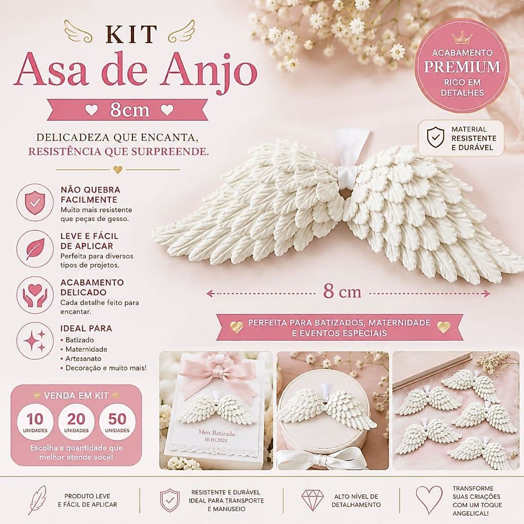 Asa de Anjo 8cm Kit 100 Decoração Batizado Artesanato Aplique Para Personalizado Festa DIY Material Resistente