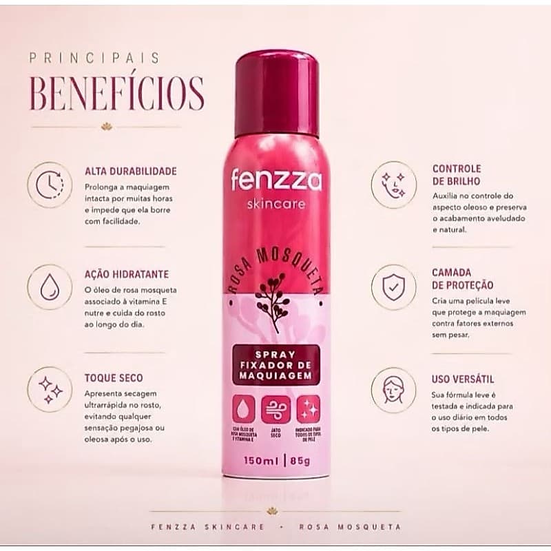 Spray Fixador de Maquiagem Rosa Mosqueta - Fenzza Skincare (150ml / 85g)