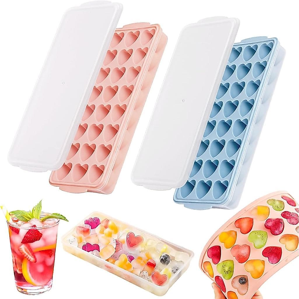 Forma de Gelo em Forma de Coração 2PCS Mini Molde de Gelo em Forma de Coração de Silicone com Tampa para Whisky, Coqueté