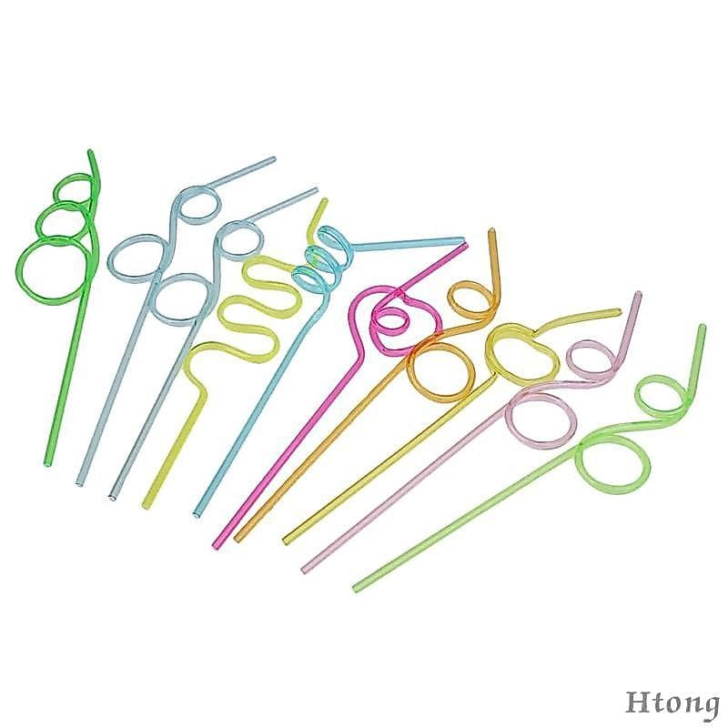 [Htong] 10x Canudos Encaracolados De Cores Loucas , Para Beber , Lembrancinhas Presentes De Festa Infantil