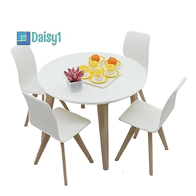 Mesa de Jantar e Cadeira para Casa de Bonecas Daisy1, Modelo de Jantar, Móveis em Miniatura, Acessórios para Fotos