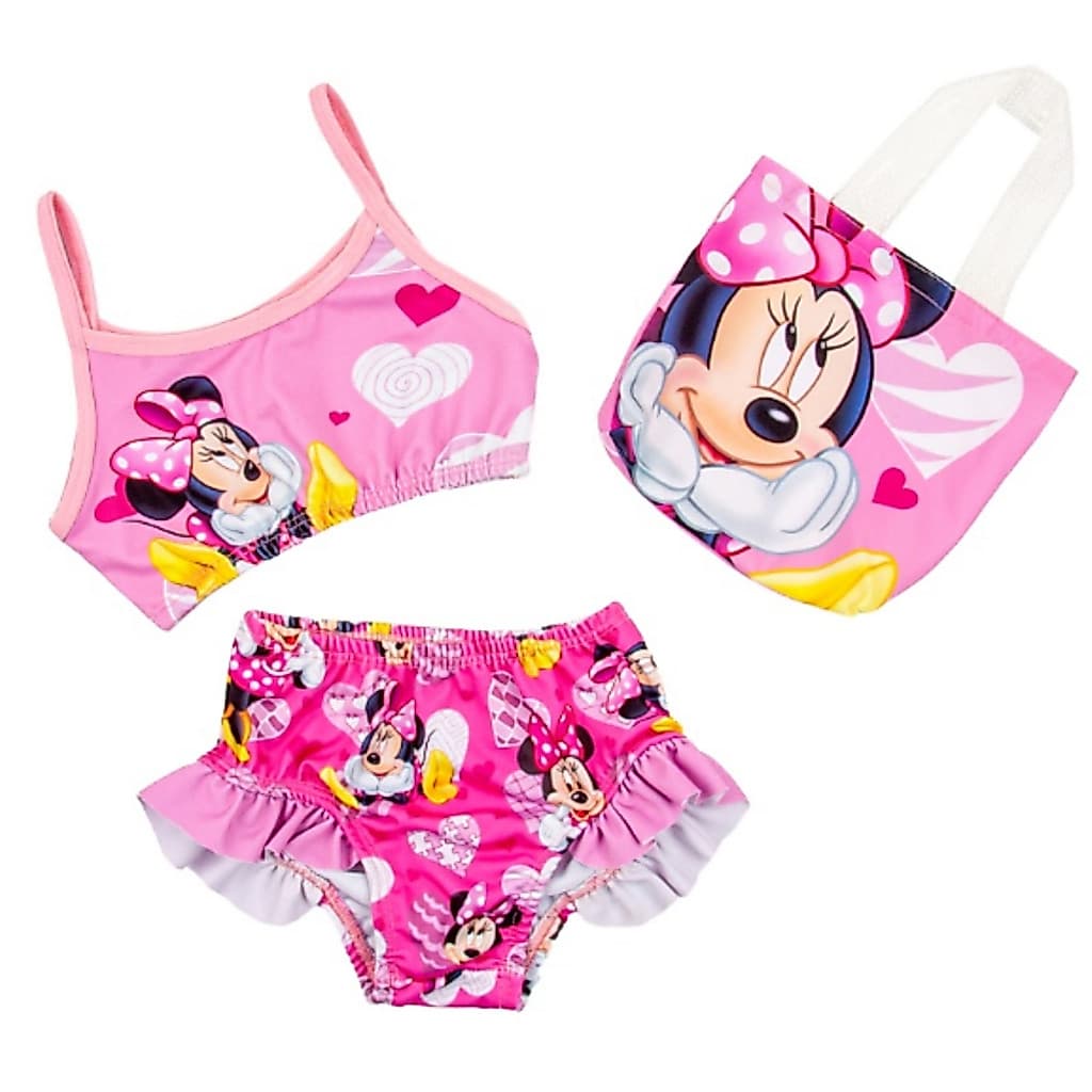 Biquíni Infantil Menina Estampado de Personagem para Crianças + Bolsa Moda Praia Verão