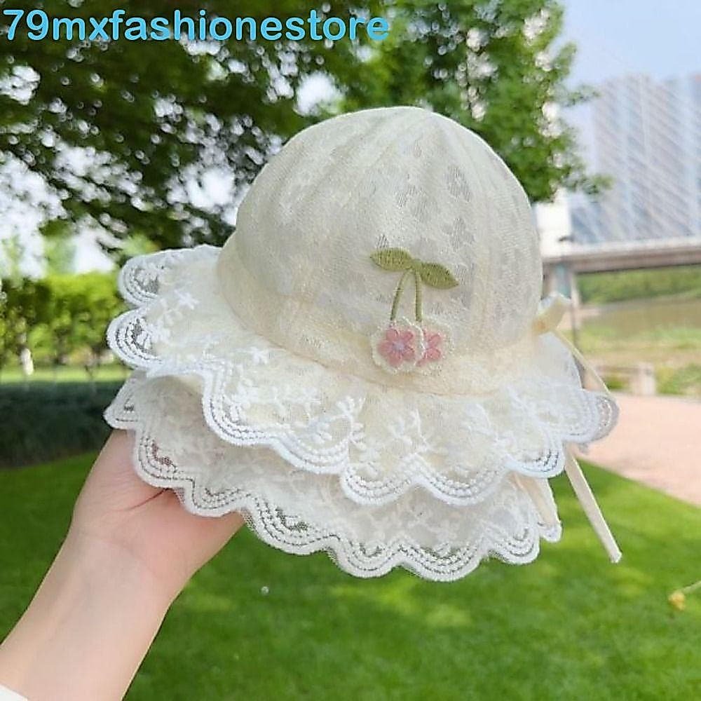 MXFASHIONESB Chapéu De Pescador Cereja Fofo , Leve De Aba Larga Para Bebê , Boné De Princesa Oco E Fino