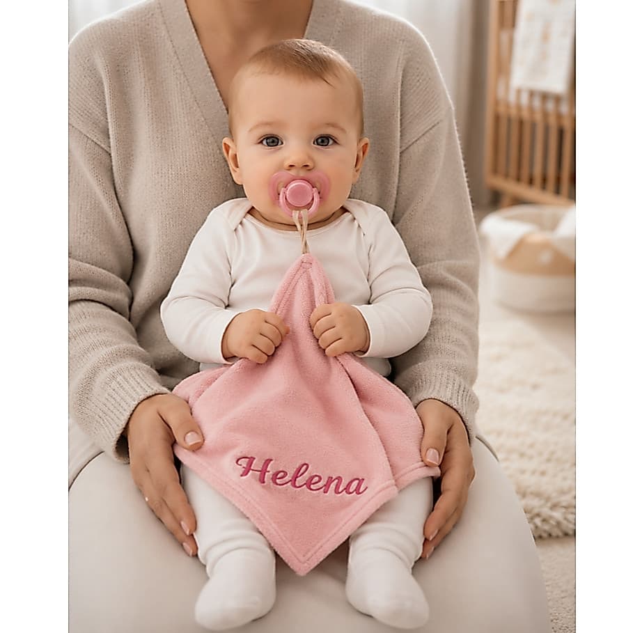 Naninha Personalizada com Nome Bordado para Bebê | Manta de Apego Macia em Fleece Prendedor chupeta