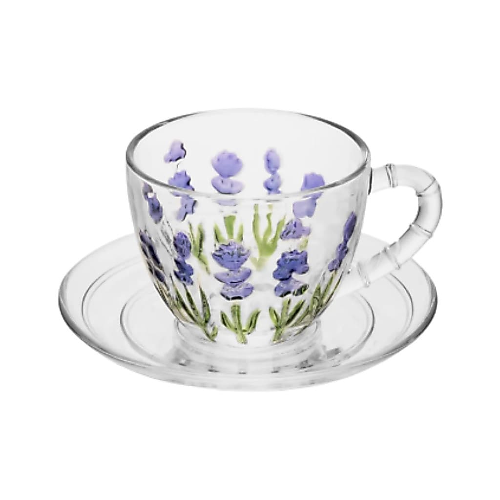 Xícara Com Pires Cristal 80ml Lavanda Hand Painting