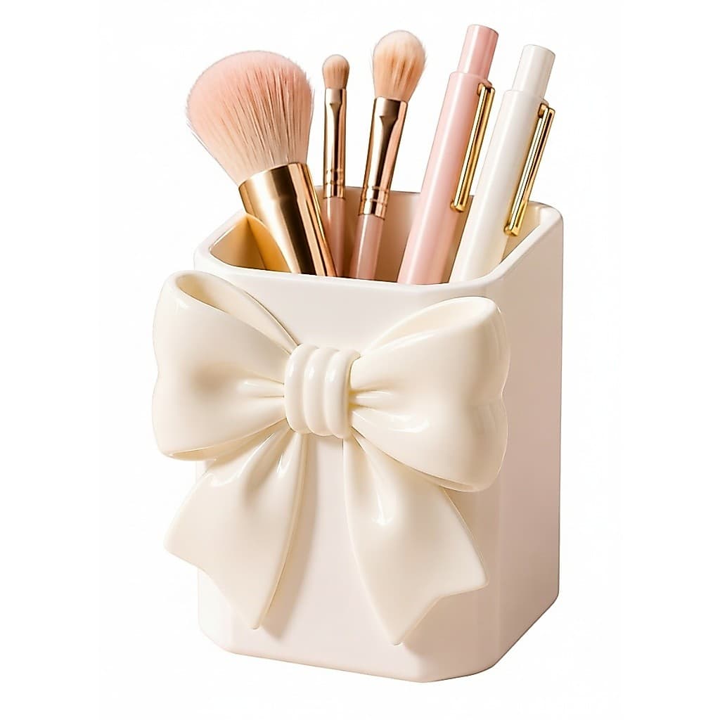 Porta Pincéis Organizador de Maquiagem com Laço Decorativo Moderno para Bancada pentiadeira mesa