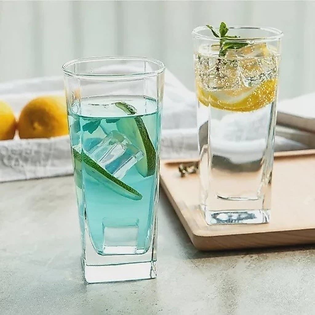 Jogo 6 Copos Quadrado Vidro Servir Recipiente Bebida Suco Drinks Coquetel Casa Presente