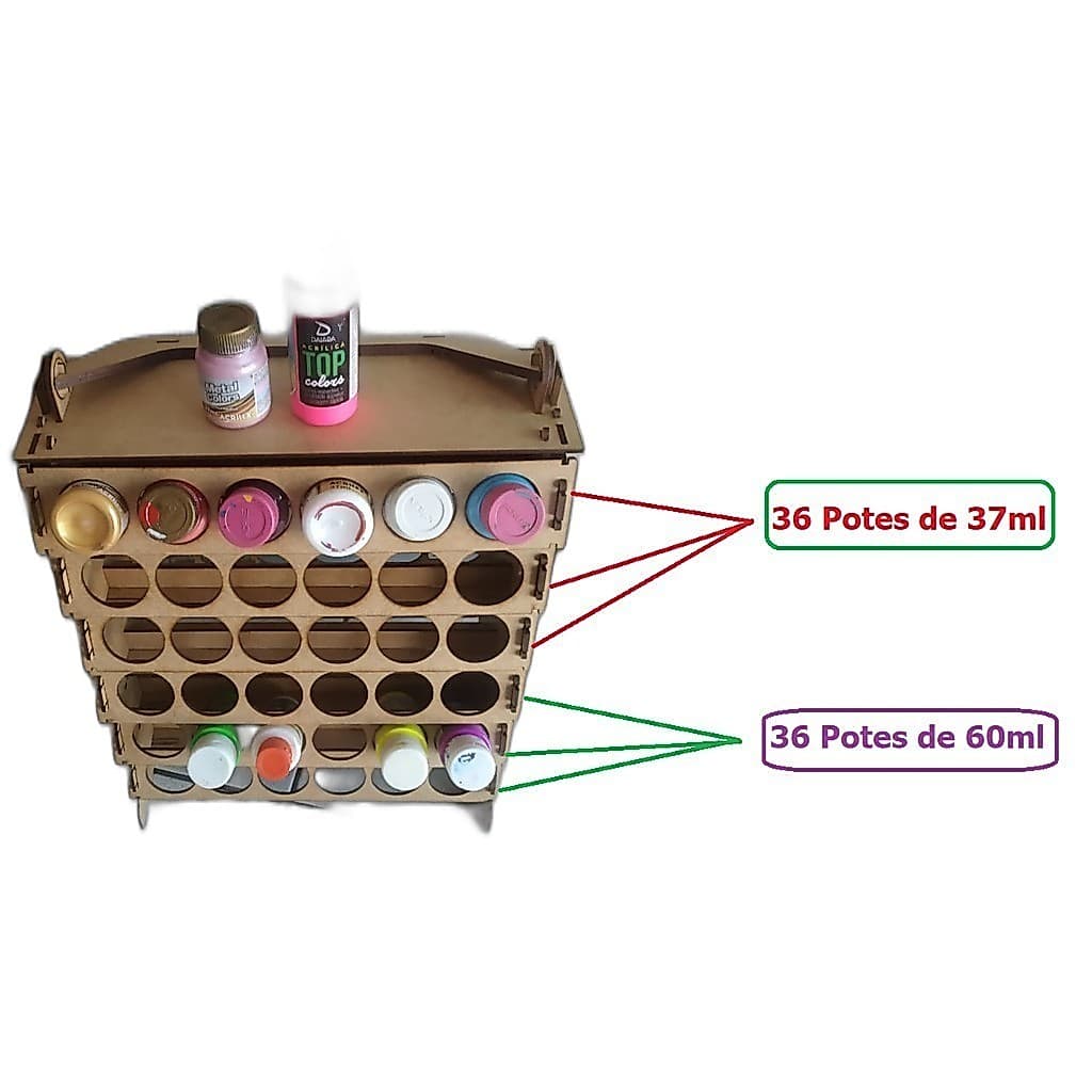 Suporte Organizador Mix/Misto de Tinta PVA 37ml E 60ml Acrilex/Daiara Pontialhismo Artesanato - SPT04
