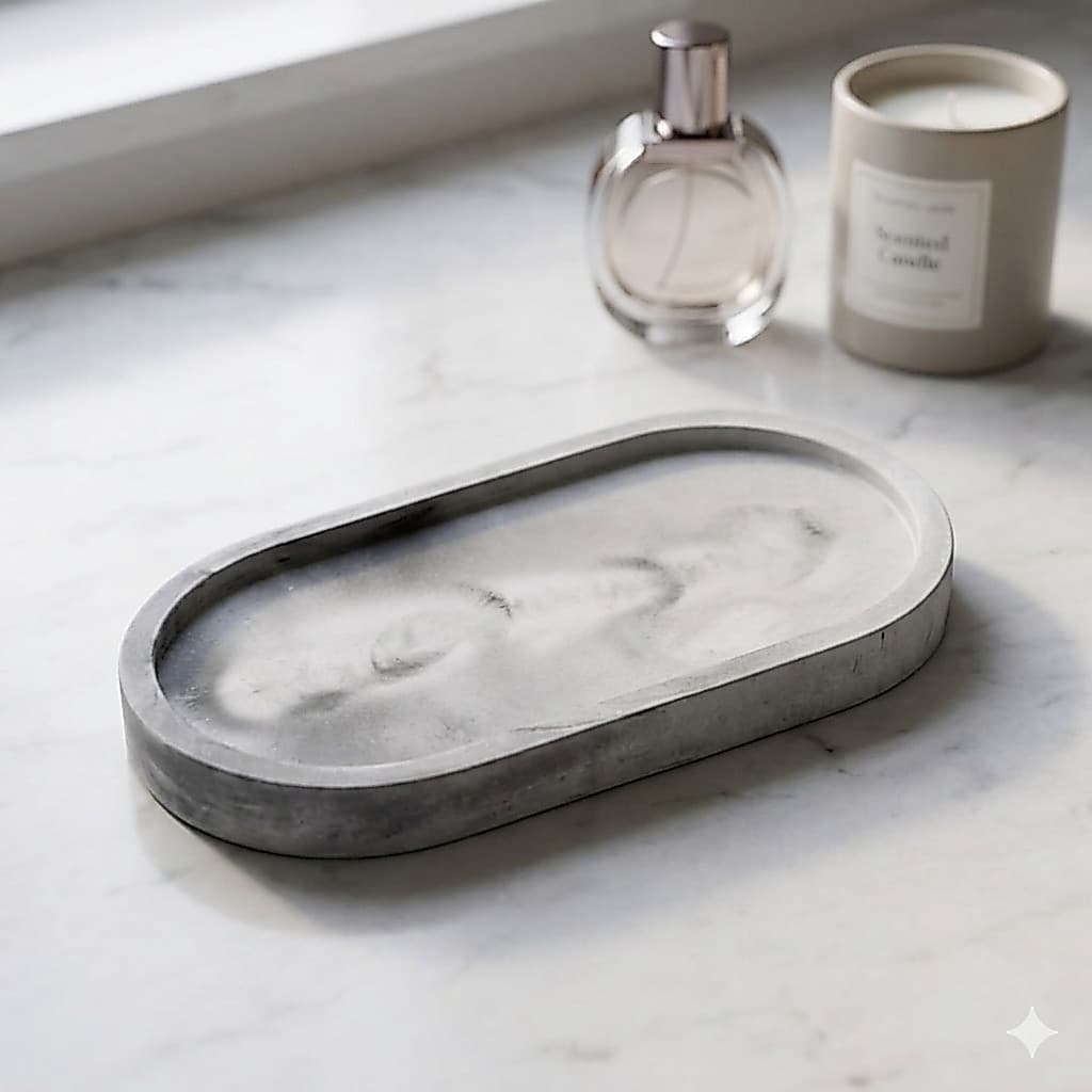 Bandeja Decorativa Oval Artesanal Cinza Marmorizada Porta Perfume e Joias