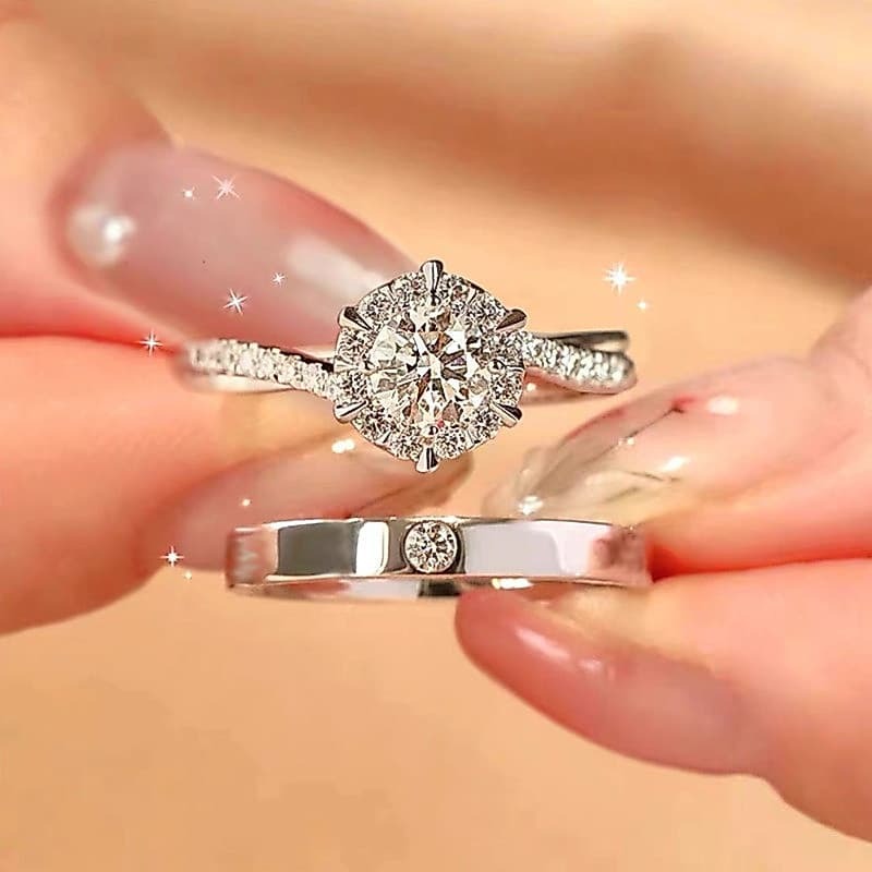Anéis de Casal Amor Eterno para Homens e Mulheres, Anéis de Casamento com Design Aberto Ajustável, Anéis de Diamante, Pr