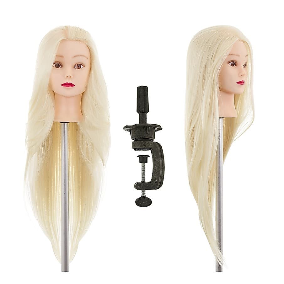 Cabeça de Treino Para Corte e Tranças 100% Sintética Loira + Suporte de Mesa