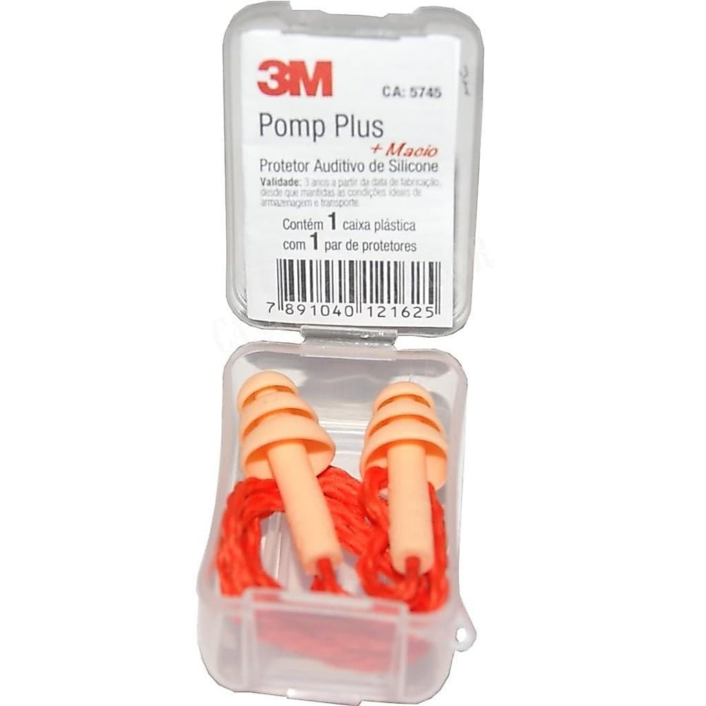 2 Protetor Auricular Plug Silicone Pomp Plus C/ Cordão 3m