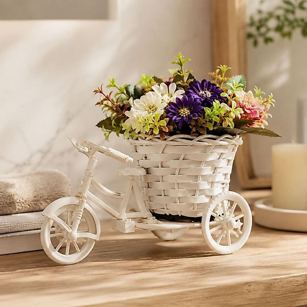 Bicicleta Decorativa Provençal com Arranjo de Flores Artificiais -Enfeite de Mesa Charmoso e Prático