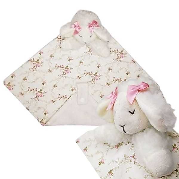 Naninha Para Bebê Com Porta Chupeta Ovelha Ovelhinha Floral Rosa 100% Algodão