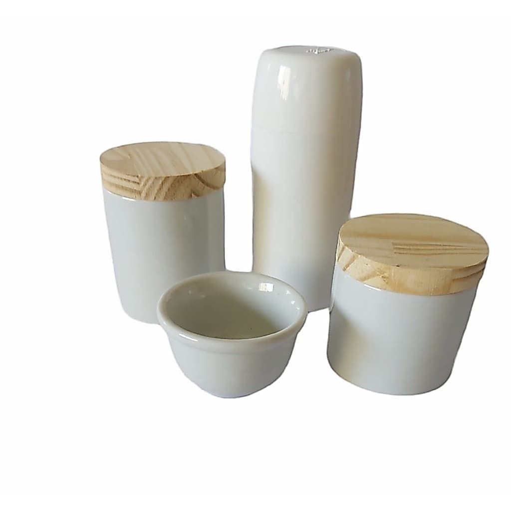 Kit Higiene Bebê Porcelana Potes Molhadeira Garrafa Térmica Invicta 250ML neutro
