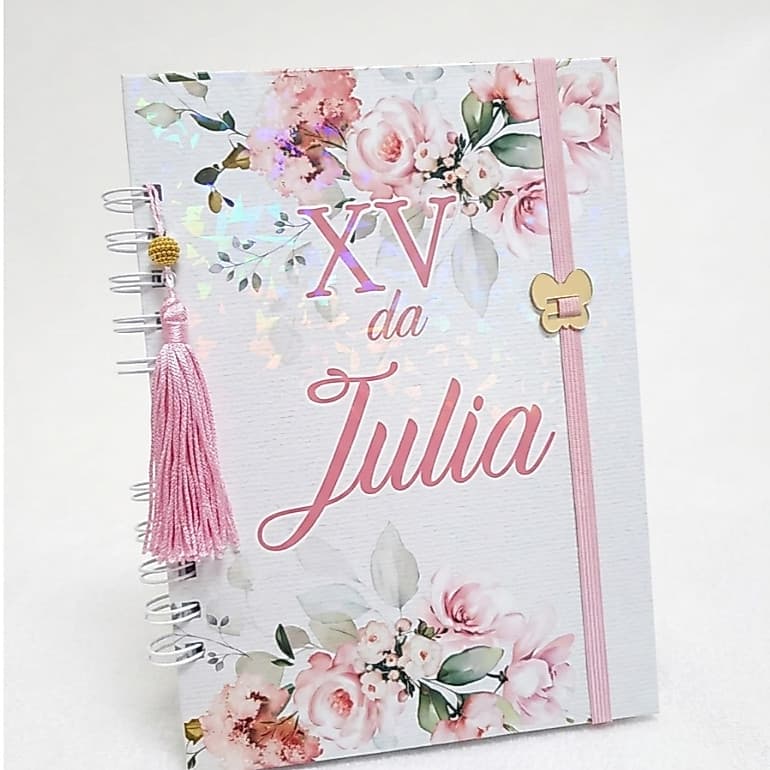 Caderno de Mensagens 15 Anos Personalizado com Nome | Livro de Assinaturas Festa 15 Anos Floral