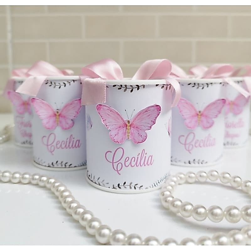 Tubolata Personalizada 7x6 Jardim Borboletas Rosa Lembrancinha Maternidade Festa Infantil  Bebê