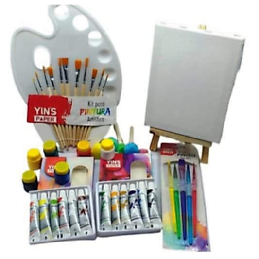 CONJUNTO PINTURA KIT COM 38 ITENS    TINTA GUACHE + CAVALETE + PINCÉIS + BANDEJA